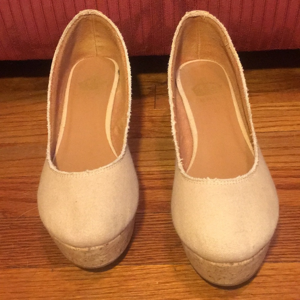 beige cork wedge platform